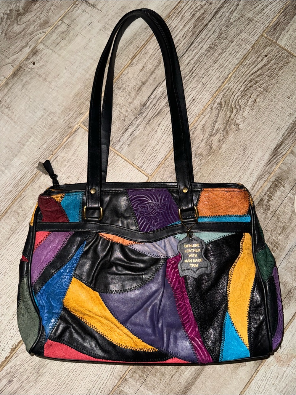 Patchwork Multicolor Leather Tote Bag - Black Multi